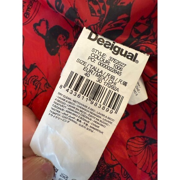 VTG Artsy Desigual We love Womens 40 Patchwork Tapestry Trench Coat Jacket Retro - Picture 3 of 16